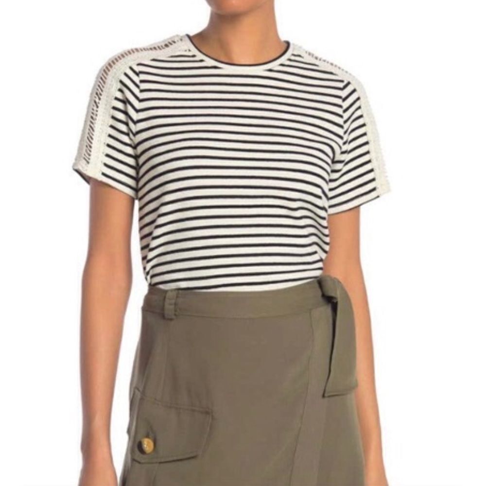 RACHEL ROY JULES BLACK White Lace STRIPED CROCHET CROP TOP M